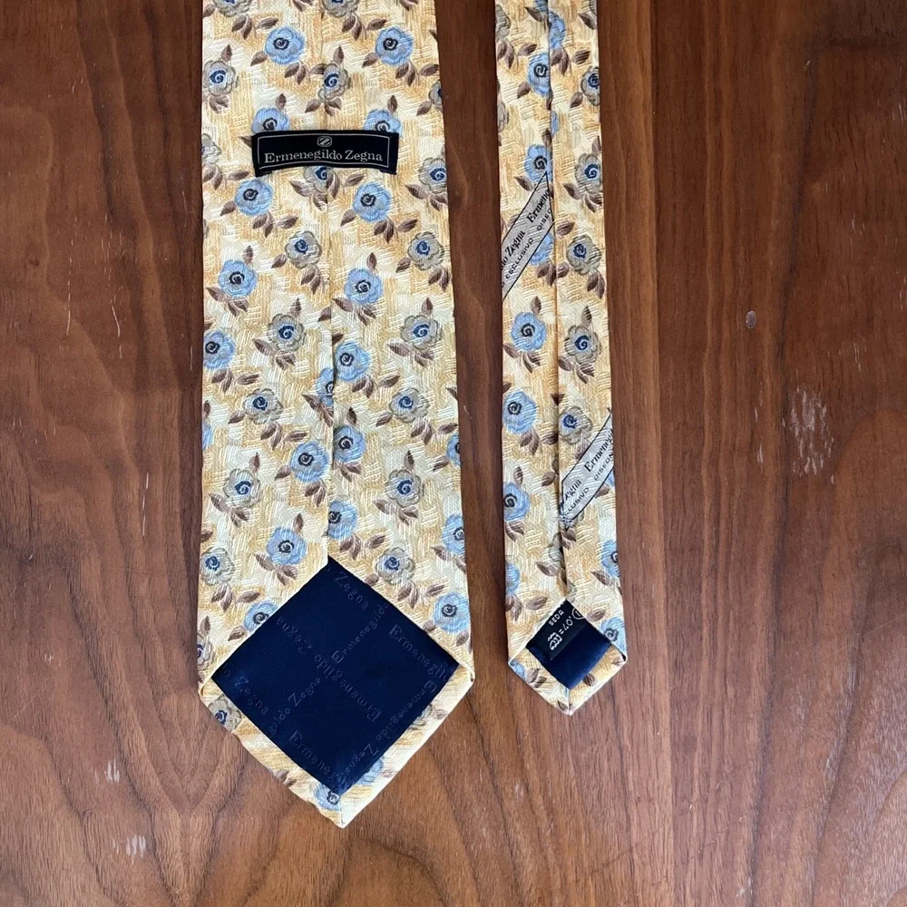 Ermenegildo Zegna Silk Tie Yellow Blue Green Floral All Over Beautiful Italy